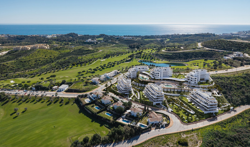 360 By Cordia – Mijas - aerial view of luxury new-build residential development on Costa del Sol with golf course and sea views