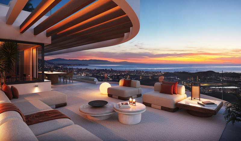 360 By Cordia – Mijas - luxury terrace with panoramic sunset views over the city and Mediterranean coastline