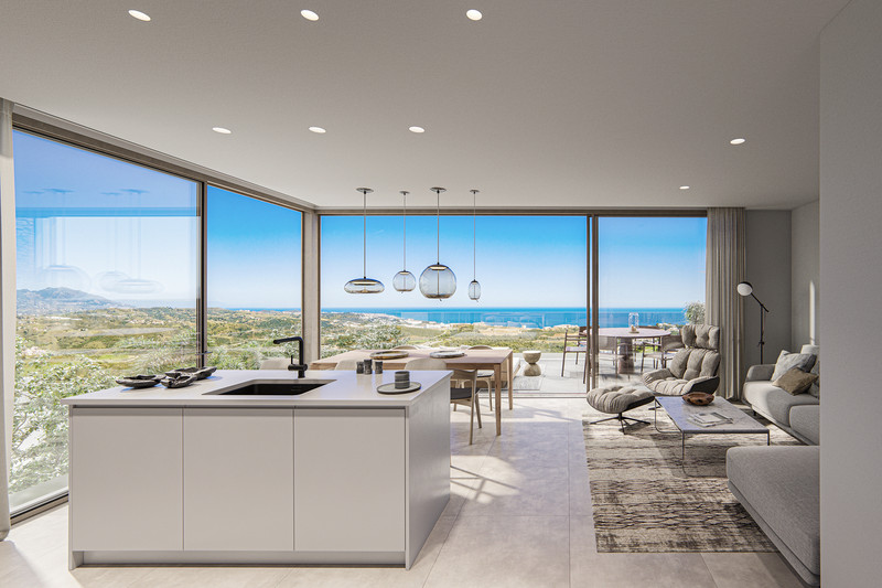 Boutique Project – La Cala de Mijas - open-plan kitchen and living area with panoramic sea views