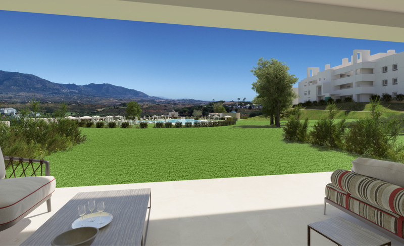 SOLANA VILLAGE – La Cala Golf - shaded terrace with garden, communal pool and mountain views