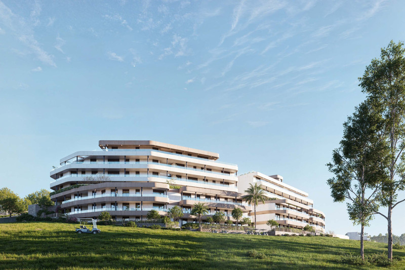Birdie Hills – Estepona - moderne luksuriøs boligkompleks-eksteriør i grønn åsside med terrasser og blå himmel
