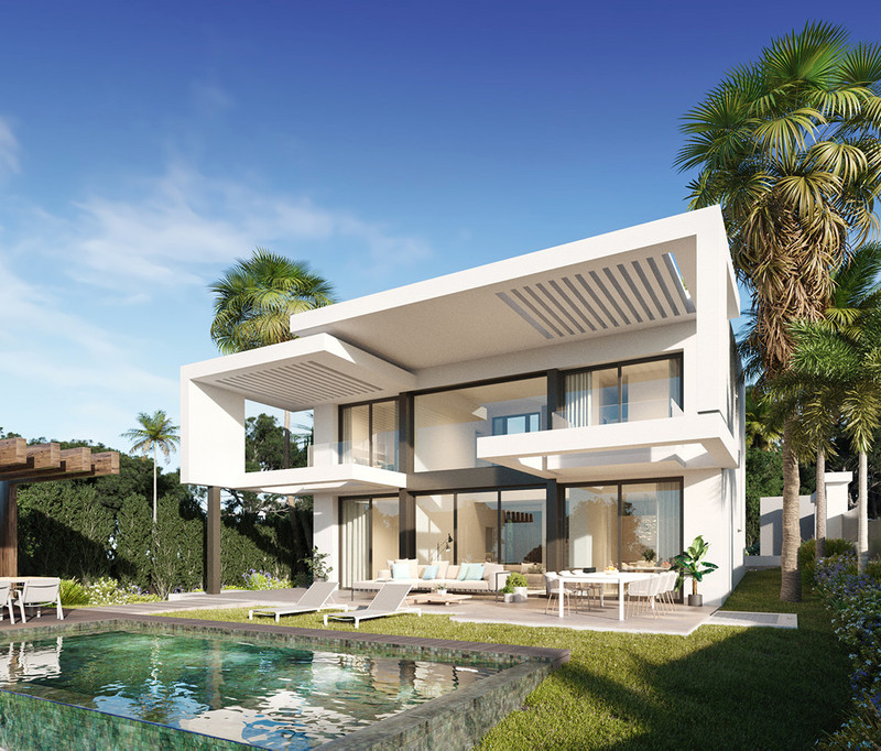 Buena Vista Hills – Mijas - moderne hvit toetasjes villa med basseng, terrasse og tropisk hage