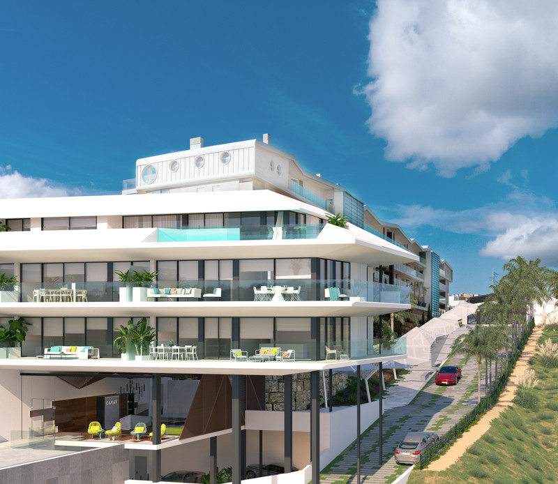 Carat – Carvajal - moderne luksusboligfasade med romslige terrasser og takhøy pool på Costa del Sol