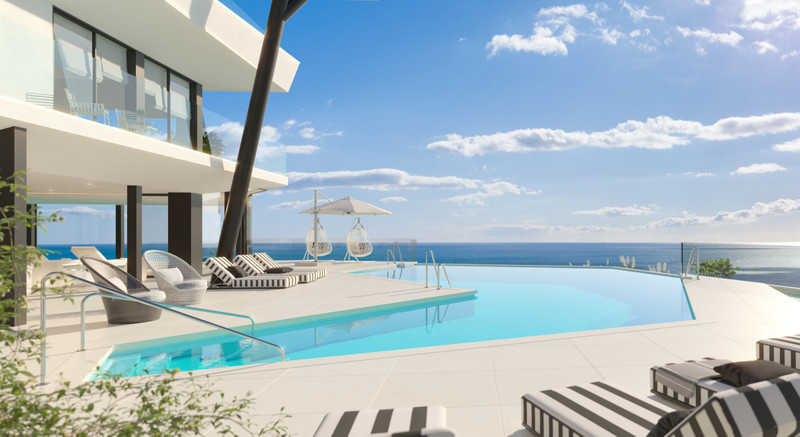 Carat – Carvajal - infinitypool-terrasse med panoramautsikt over Middelhavet og moderne villafasade
