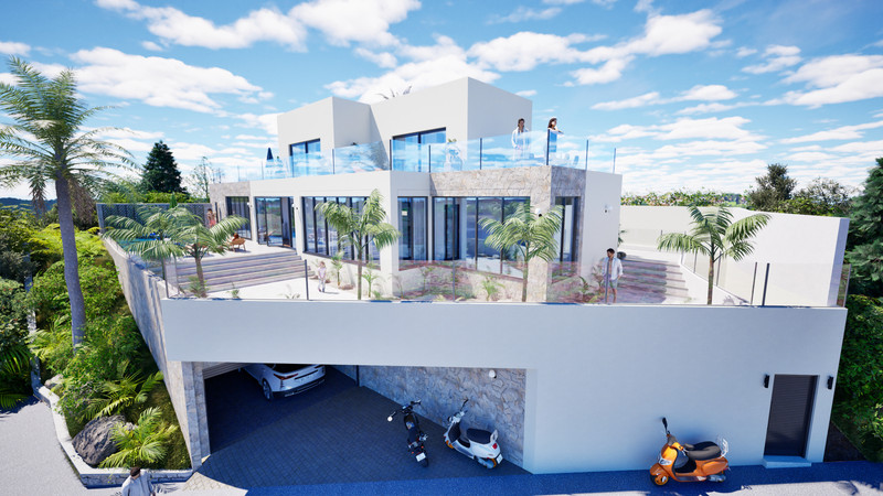 Manzanilla View – Fuengirola - moderne luksusvilla med takterrasse, glassrekkverk, garasje og tropisk hage i Fuengirola, Málaga