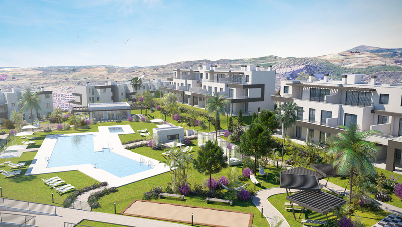Habitat Valle Romano – Estepona - fugleperspektiv av fellesbasseng, velstelte hager og moderne boligbygg