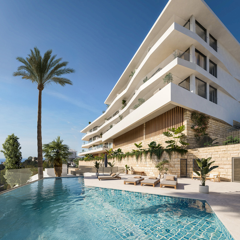 Belvedere Collection – Fuengirola - eksklusiv leilighetsbygning med infinitypool, solstoler og palmetrær