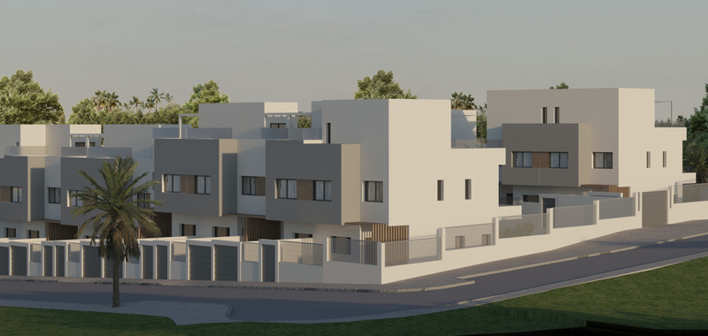 Palm Luxury Gardens – Estepona - moderne hvite rekkehus med portfasader og palmetrær