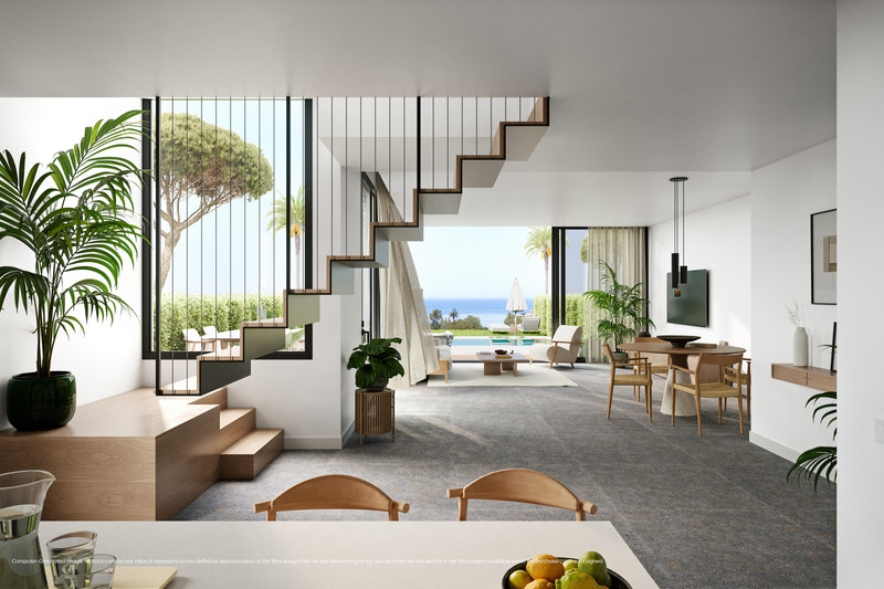 PINE VALLEY VILLAS – El Chaparral - open-plan living area with floating staircase and sea views