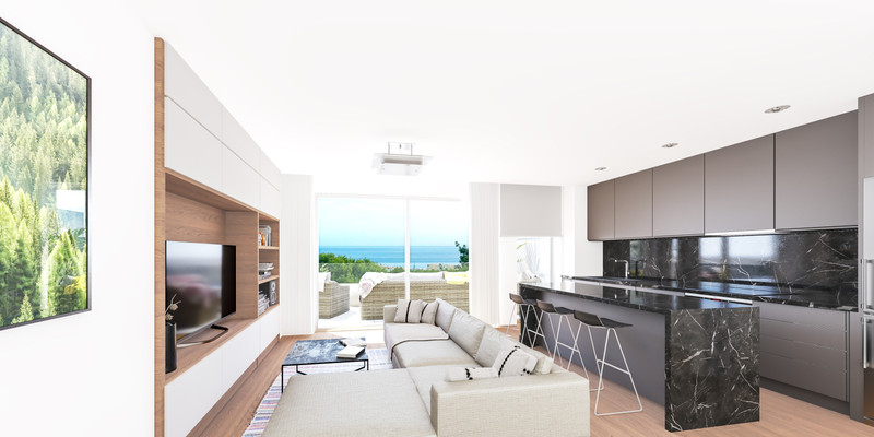 Residencial Pacaraima – Leiligheter – Torremolinos - åpen stue og kjøkken med sjøutsikt og terrasse