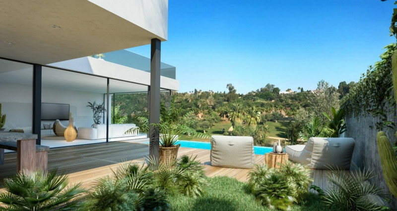 Sanctuary Villas II – El Paraiso - luksuriøs terrasse med basseng, utemøbler, tropiske hager og panoramautsikt