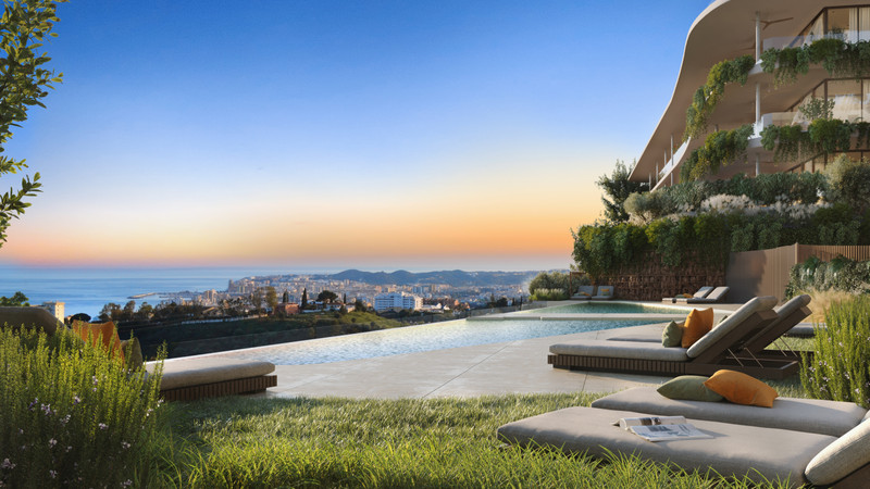 Valley Collection – Fuengirola - infinitybasseng med panoramautsikt over havet ved solnedgang og frodige hager