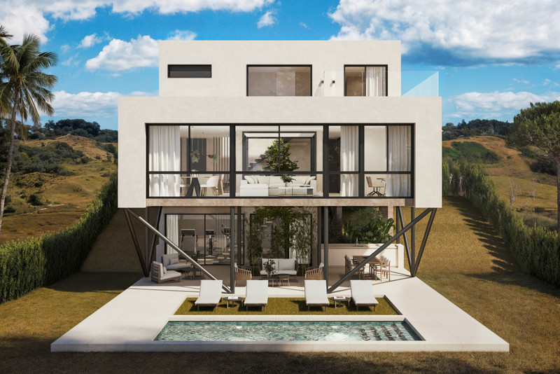 Villa Ainoa – La Cala Golf - moderne tre-etasjers hvit villa med basseng, solterrasse og panoramavinduer