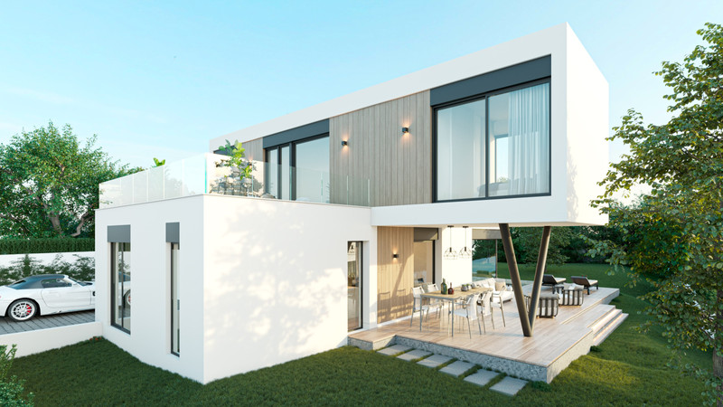 Villa Aitana – Mijas - moderne hvit villa med takterrasse, uteplass og hage