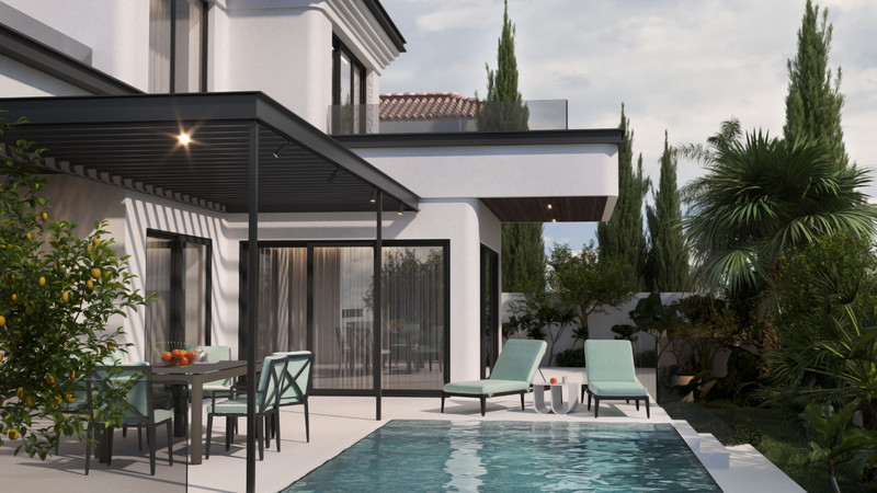 Villa Camino 45 – Mijas - privat basseng og terrasse med solstoler og spiseplass utendørs