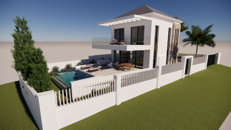 Villa en Marbella Este – Marbella - moderne hvit to-etasjes villa med privat basseng, terrasse og velstelt hage