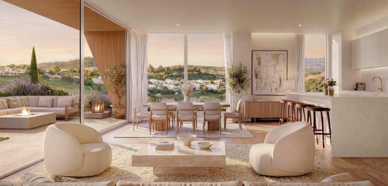 Amenábar Cortesín – Casares - open-plan living and dining room with panoramic hillside views and terrace
