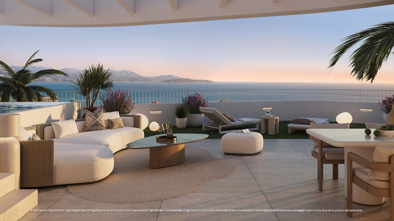 Magna Torremolinos – Torremolinos - luxury terrace with curved sofa, sea views and sunset over Mediterranean coastline