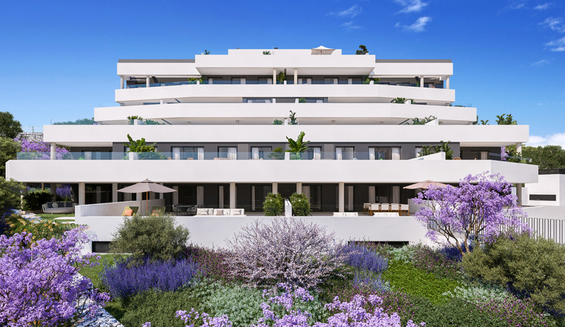 Medblue IV – Altos de los Monteros - white modern facade with terraces and lush Mediterranean garden in Málaga