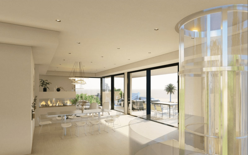 Villa 001 Marbesa – Marbella - bright open-plan living and dining area with glass elevator and panoramic sea views