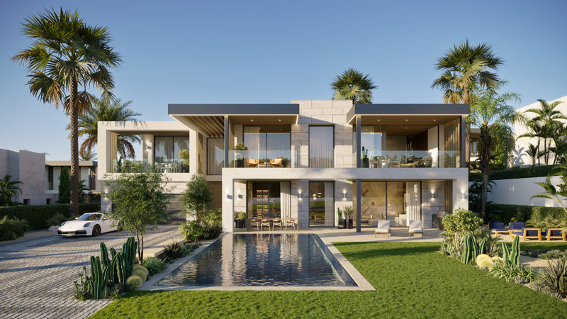 Ocean 11 – Bel Air - modern luxury villa exterior with pool, garden and palm trees in Bel Air, Málaga