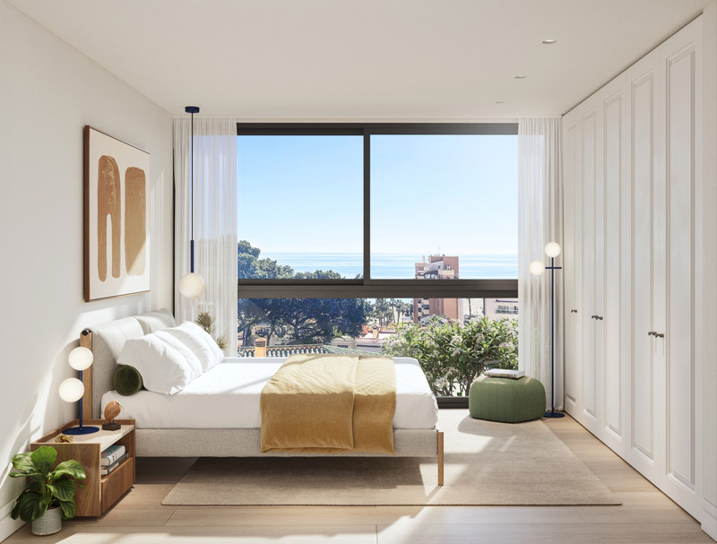 Ramal de Monte Sancha 8 – Townhouses – Málaga Este - bright master bedroom with sea views and floor-to-ceiling windows