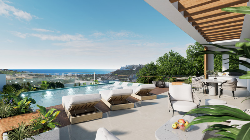 Tailor Made Villa in Casares – Casares Playa - rooftop infinity pool terrace with sun loungers and panoramic sea views
