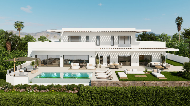 Tailor Made Villa in Casares – Casares Playa - modern white exterior with infinity pool, terraces, and lush garden