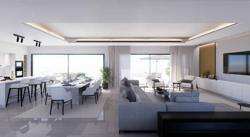 Tailor Made Villa in Casares – Casares Playa - open-plan living, dining and kitchen area with large windows and terrace access