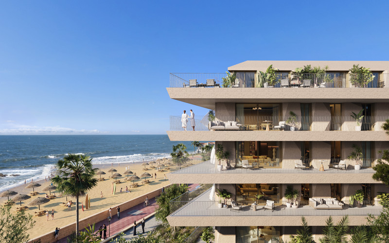 Vesta Mare – La Duquesa - luxury beachfront facade with tiered terraces overlooking the Costa del Sol shoreline