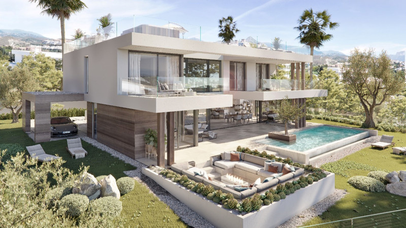 VILLA AZAHAR Peak – Benahavís - moderne luksusvilla med uendelighetsbasseng, innsenket loungeTerrasse og velstelte hager