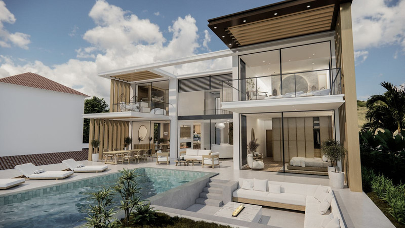 Villa Serenity – Benalmadena - modern luxury villa exterior with private pool, glass facades and outdoor lounge terrace