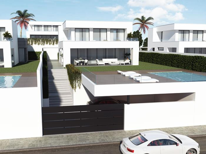 Villas Duquesa Golf & Beach – La Duquesa - moderne hvit eksteriør med takterrasse, svømmebasseng og palmetrær